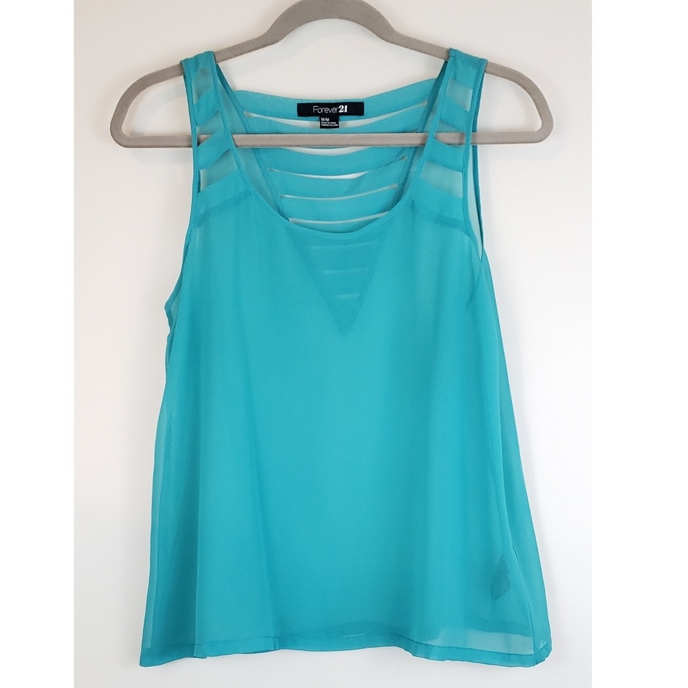 Forever 21 | Green Sheer Strappy Tank Blouse - Picture 2 of 4